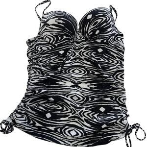 Love Your Assets Tankini Swimsuit Womens Large Padded Top Adjustable Ties